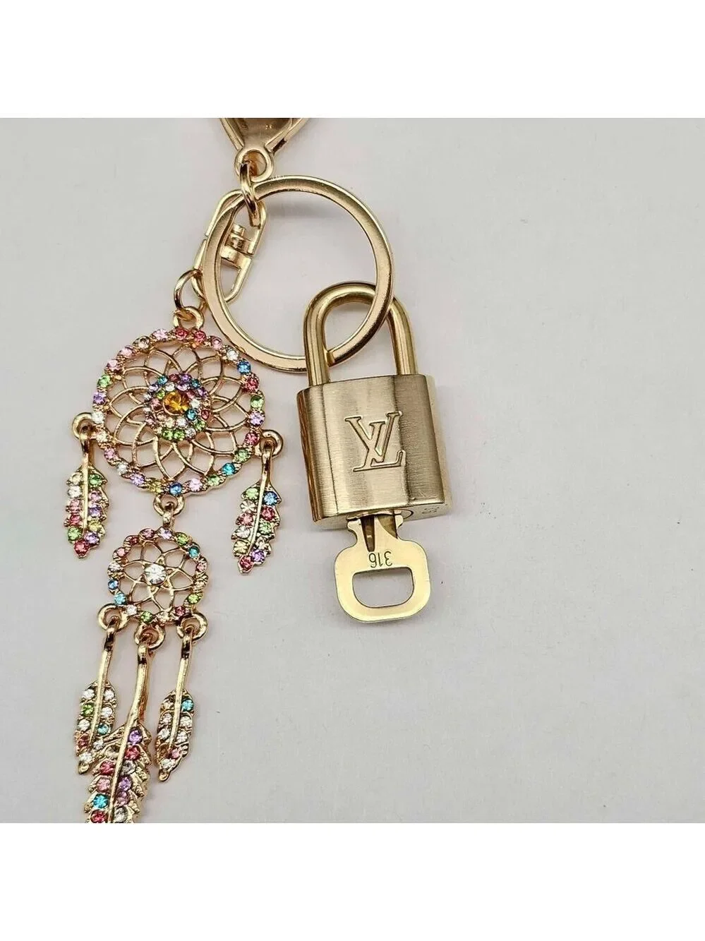 Louis Vuitton Gold Lock 🔒 Authentic LV Key + Unbranded Dream Catcher Bag Charm